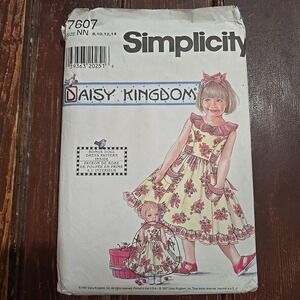 Simplicity 7607 Daisy Kingdom Dress Child & Girl's Sizes 8-14 & 17" Doll Pattern